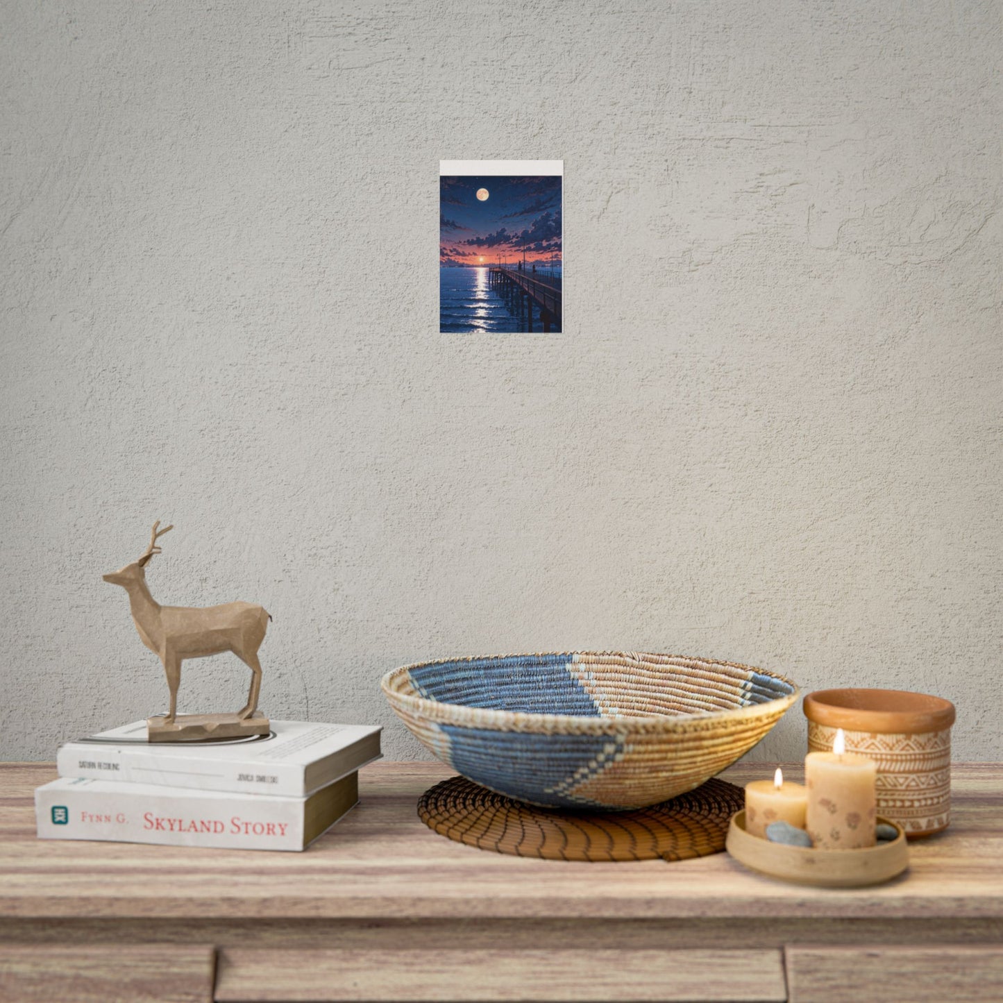 Serene Sunset Rolled Poster - Moonlit Pier Art for Home Decor