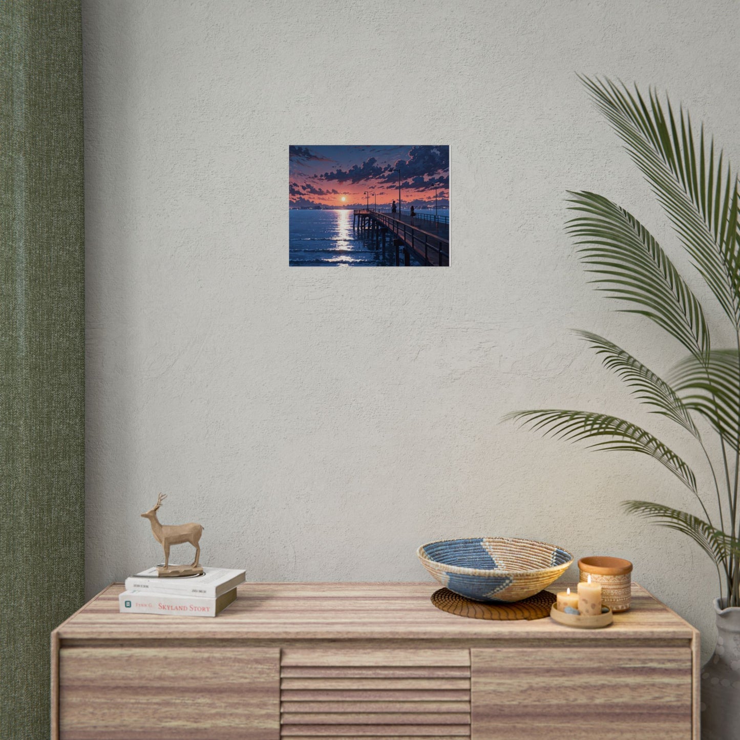 Serene Sunset Rolled Poster - Moonlit Pier Art for Home Decor