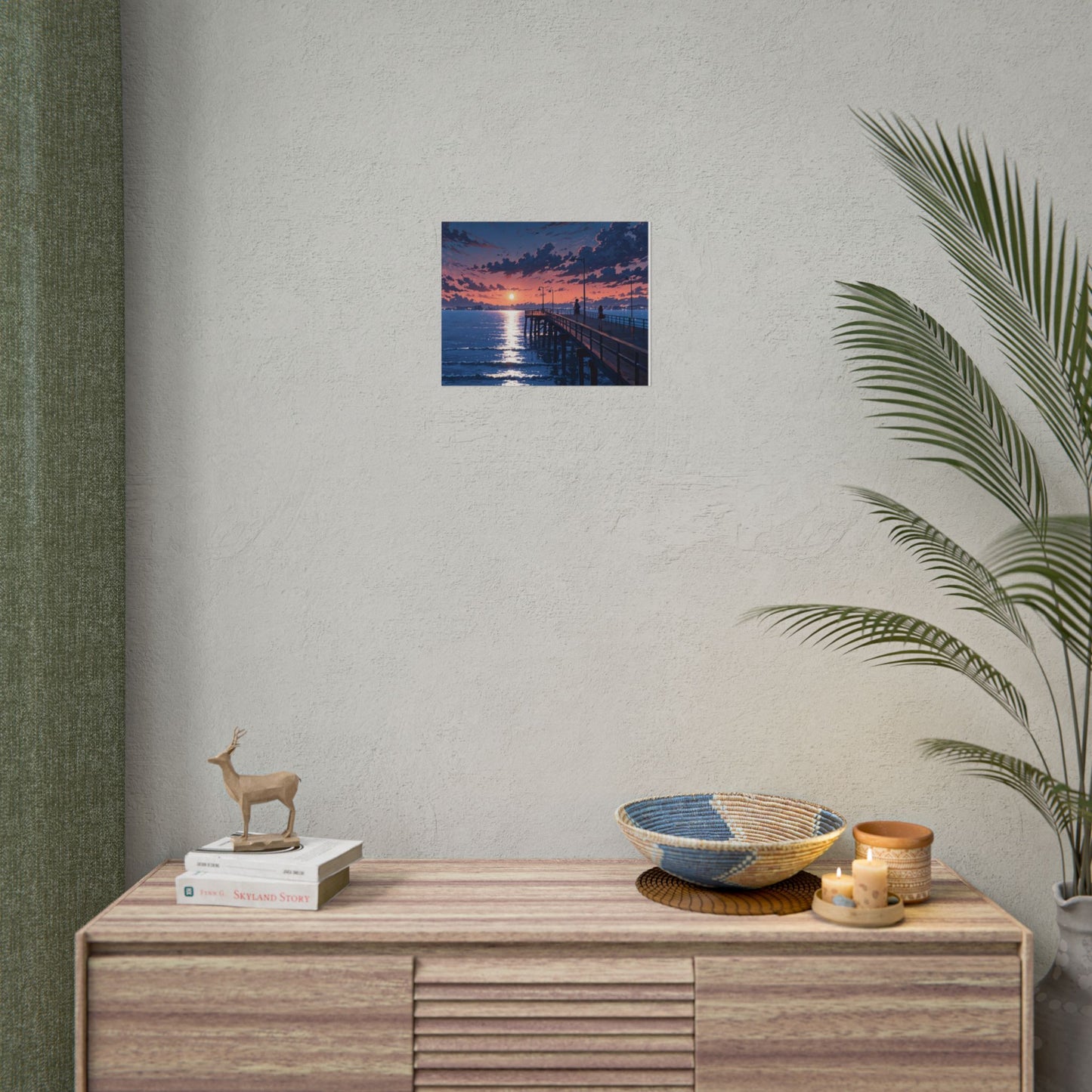 Serene Sunset Rolled Poster - Moonlit Pier Art for Home Decor