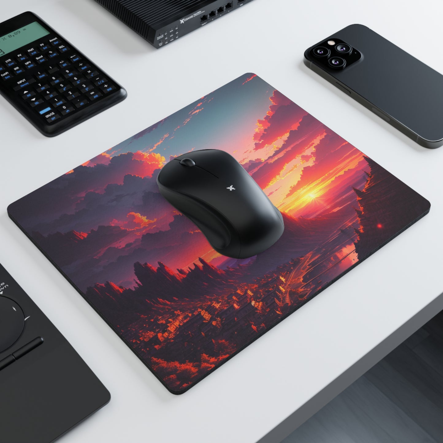 Golden Hour Landscape Mouse Pad - Colorful Sunset Design for Home Office