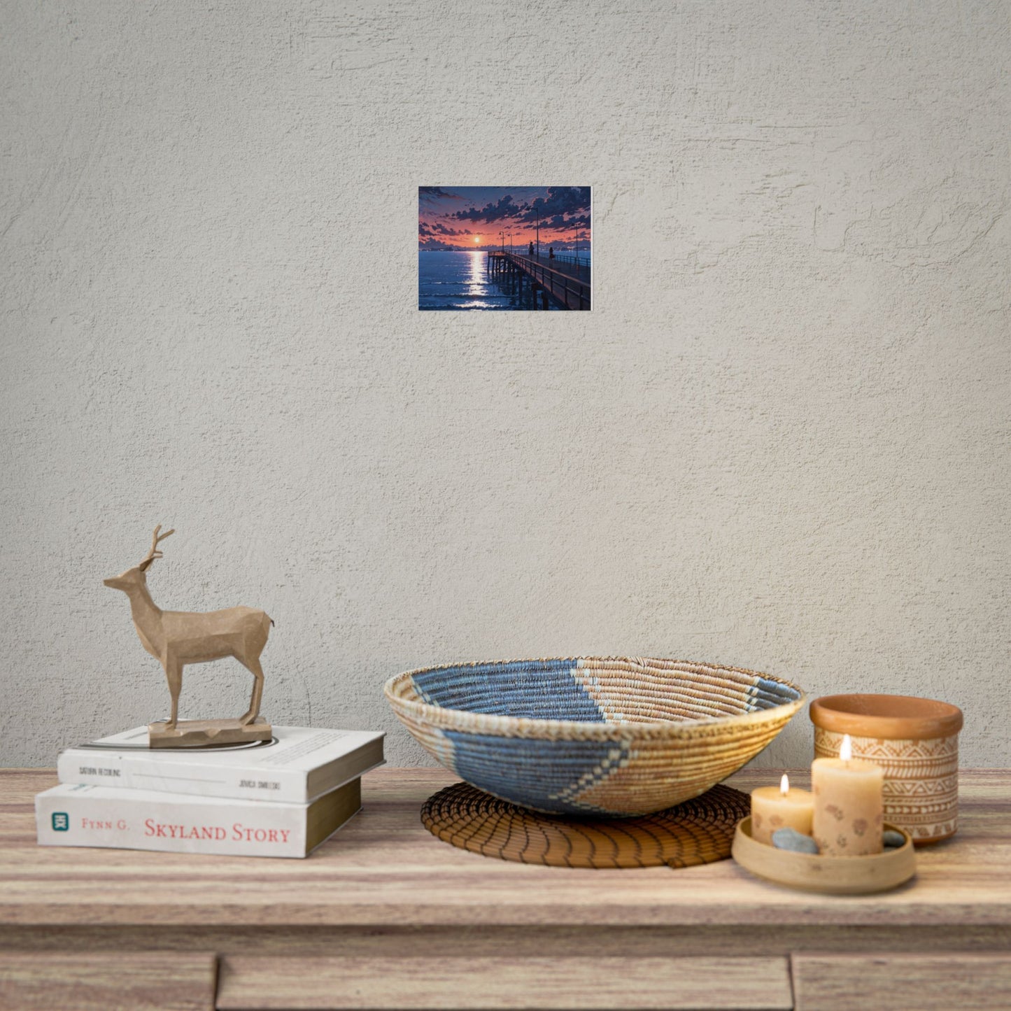 Serene Sunset Rolled Poster - Moonlit Pier Art for Home Decor