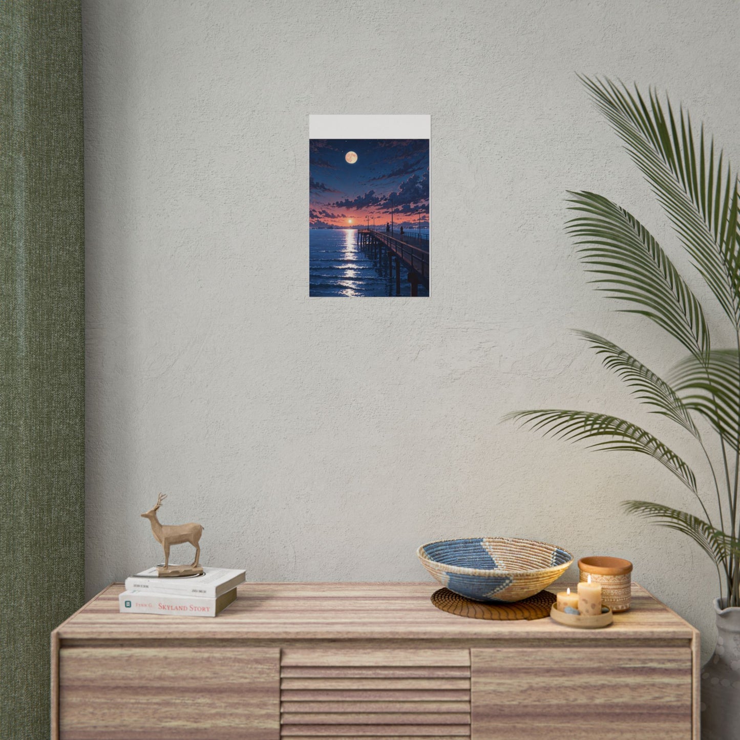Serene Sunset Rolled Poster - Moonlit Pier Art for Home Decor