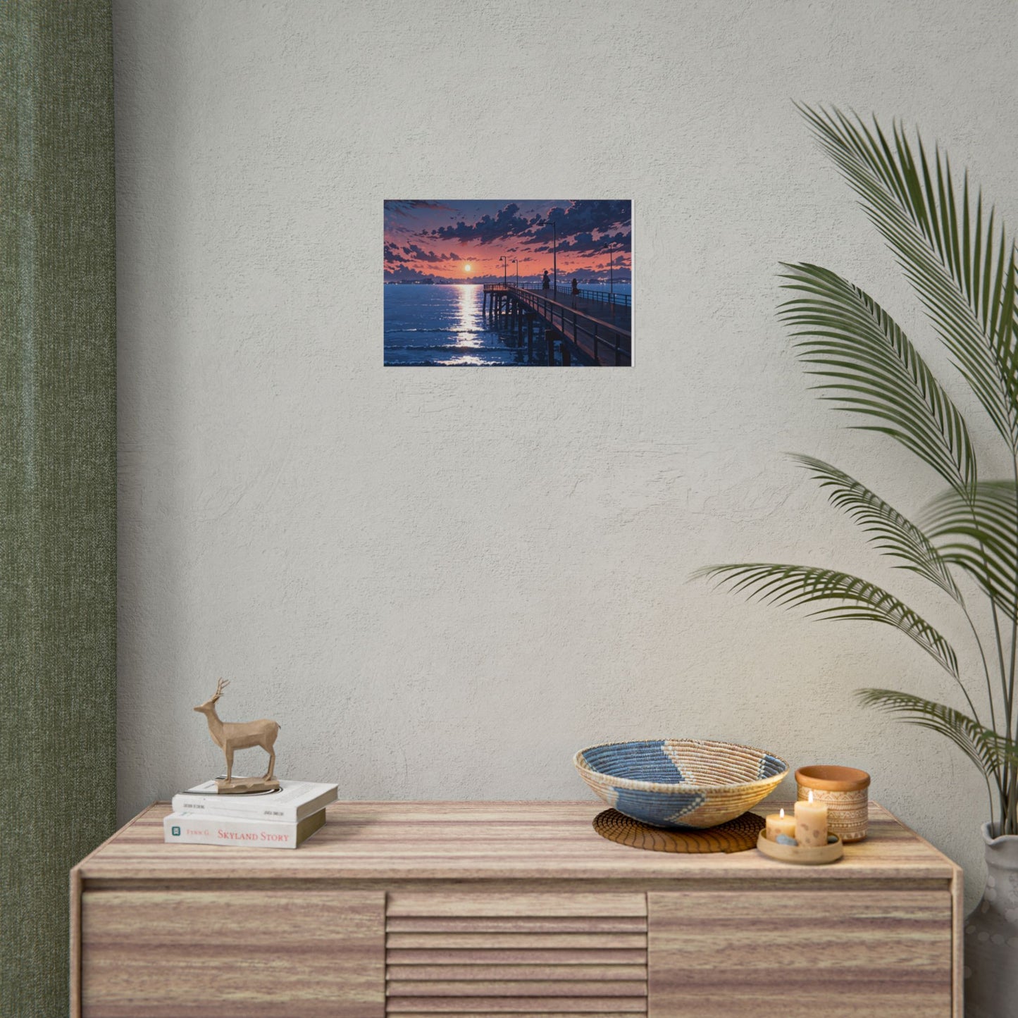 Serene Sunset Rolled Poster - Moonlit Pier Art for Home Decor