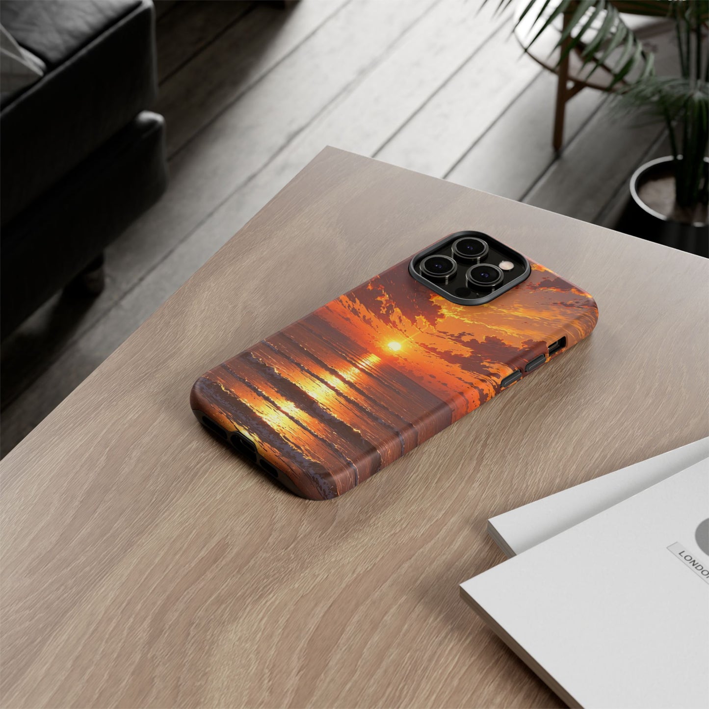 Sunset Waves Tough Phone Case – Vibrant Ocean Sunset Design, Perfect Gift for Nature Lovers